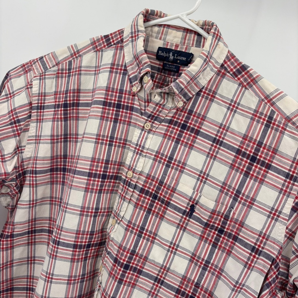 VTG Ralph Lauren Blaire Shirt Mens‎ XL Red Plaid EUC Cotton Button Down
